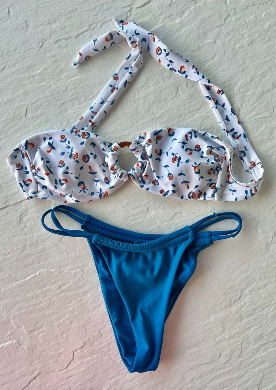 Zaful Floral Print O-Ring Bikini Set Size S